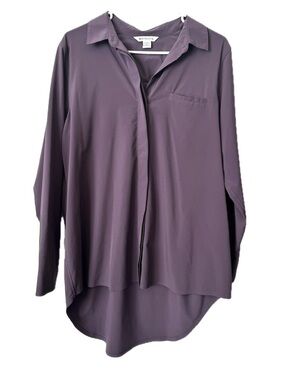 Athleta Urbanite Top 2.0 Button Down Shirt LG Purple Performance Travel Blouse